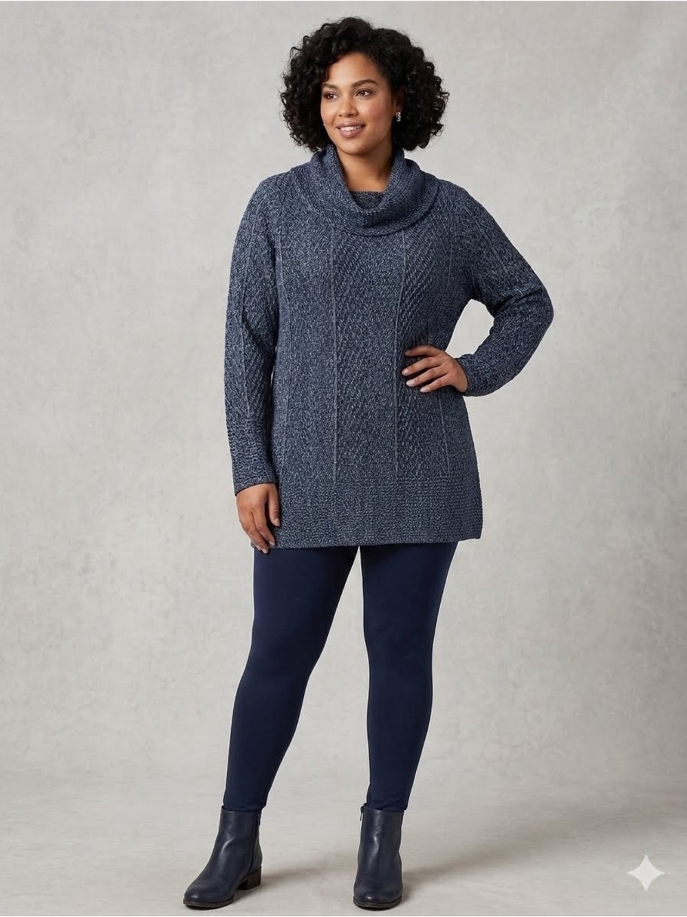Plus Size “eight eight eight“ Navy Heather Cowl Neck Tunic Sweater Sz 2X